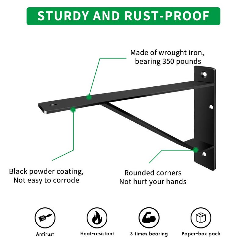 Homydom Heavy Duty Shelf Brackets 20 inch, Industrial Wall Brackets with Lip Metal Storage Brackets Outdoor/Indoor Include Screws 2 Pack Black - Image 4
